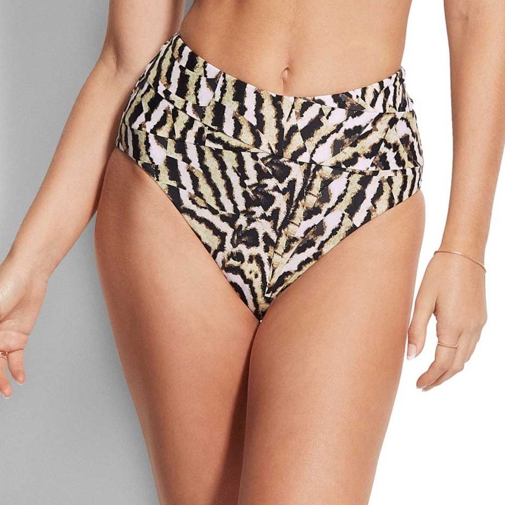 Seafolly Mandalay high-waist print bikini bottom with a cross-front detail